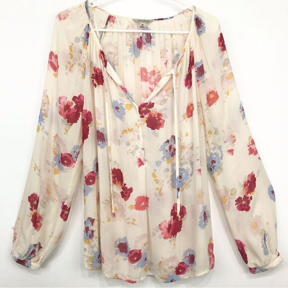Lucky Brand Major Floral Cream Boho Peasant Festival Blouse - Picture 5 of 16